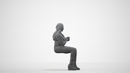 realistic 3D woman casual sitting, scanned archviz people for Blender and 3ds Max, wireframe side view