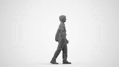 3D people model boy kids, scanned human for 3ds Max rendering, wireframe side view