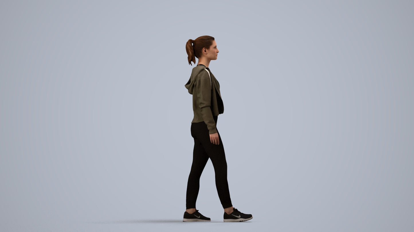 realistic 3D people woman sport, render-ready for V-Ray and Corona, FBX OBJ, side view render