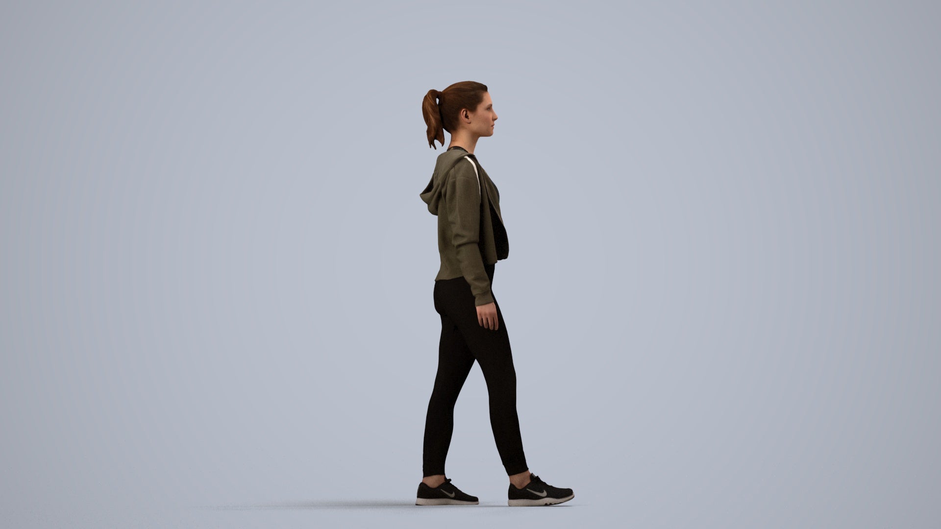 realistic 3D people woman sport, render-ready for V-Ray and Corona, FBX OBJ, side view render