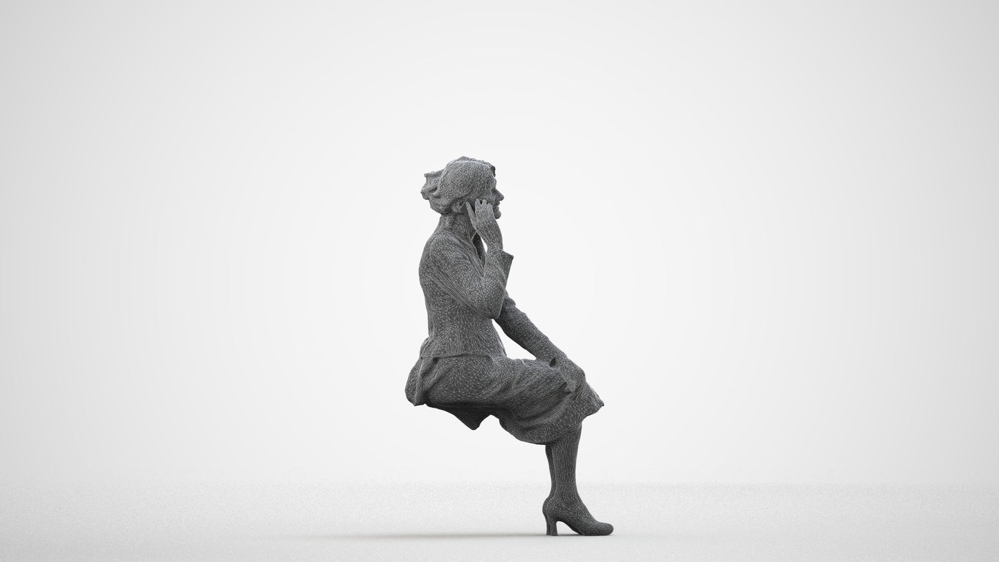 realistic 3D human senior woman business, archviz people FBX OBJ for Blender, wireframe side view
