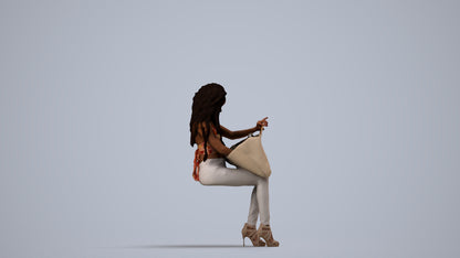 photogrammetry 3D woman casual sitting, realistic human model archviz FBX, side view render