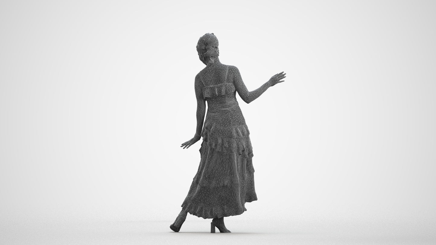 realistic 3D people woman formal dancing, render-ready for V-Ray and Corona, FBX OBJ, wireframe front view