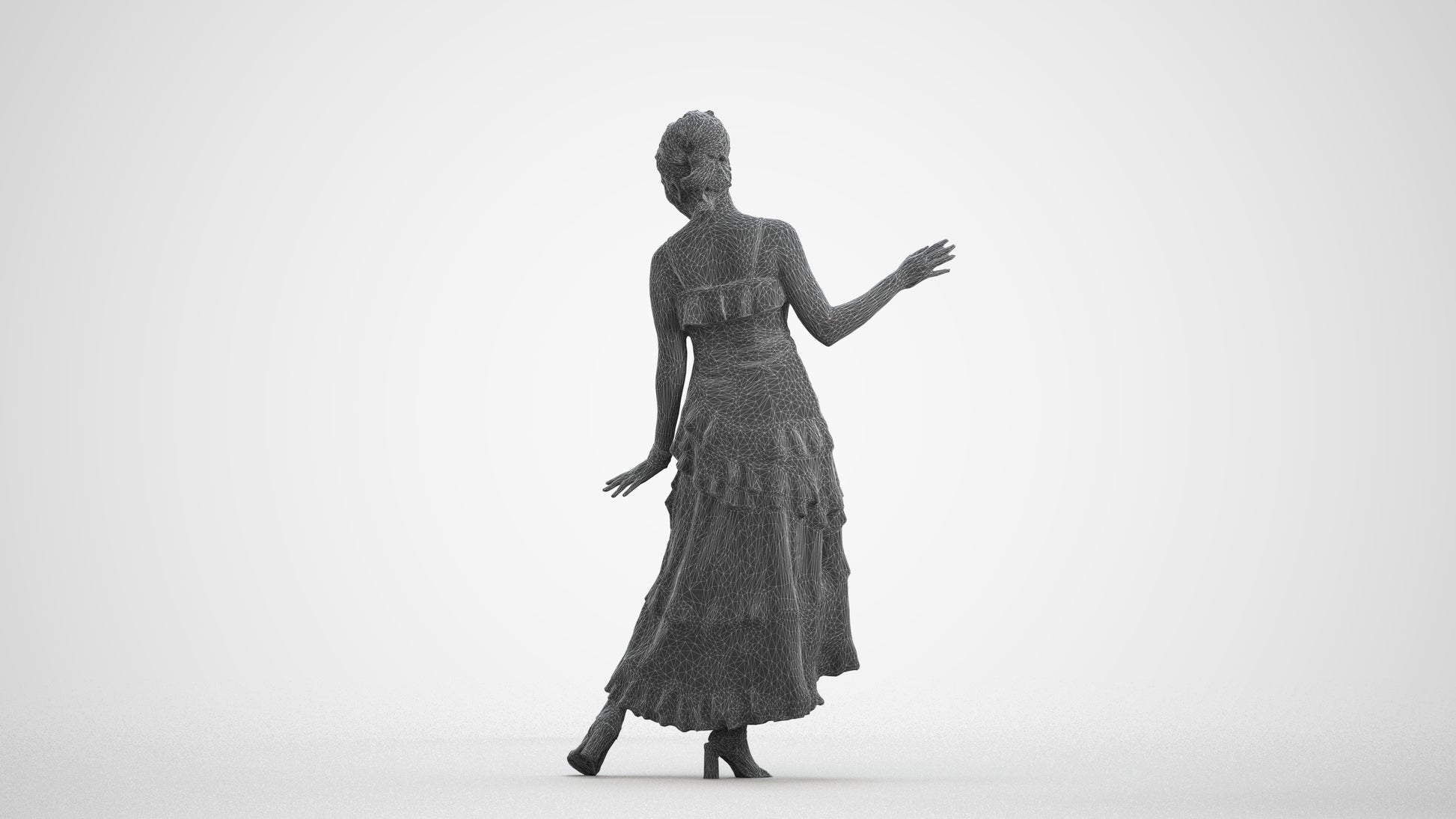 realistic 3D people woman formal dancing, render-ready for V-Ray and Corona, FBX OBJ, wireframe front view