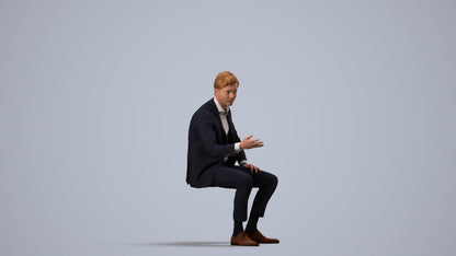 3D human model man business, photogrammetry scanned person for archviz, side view render