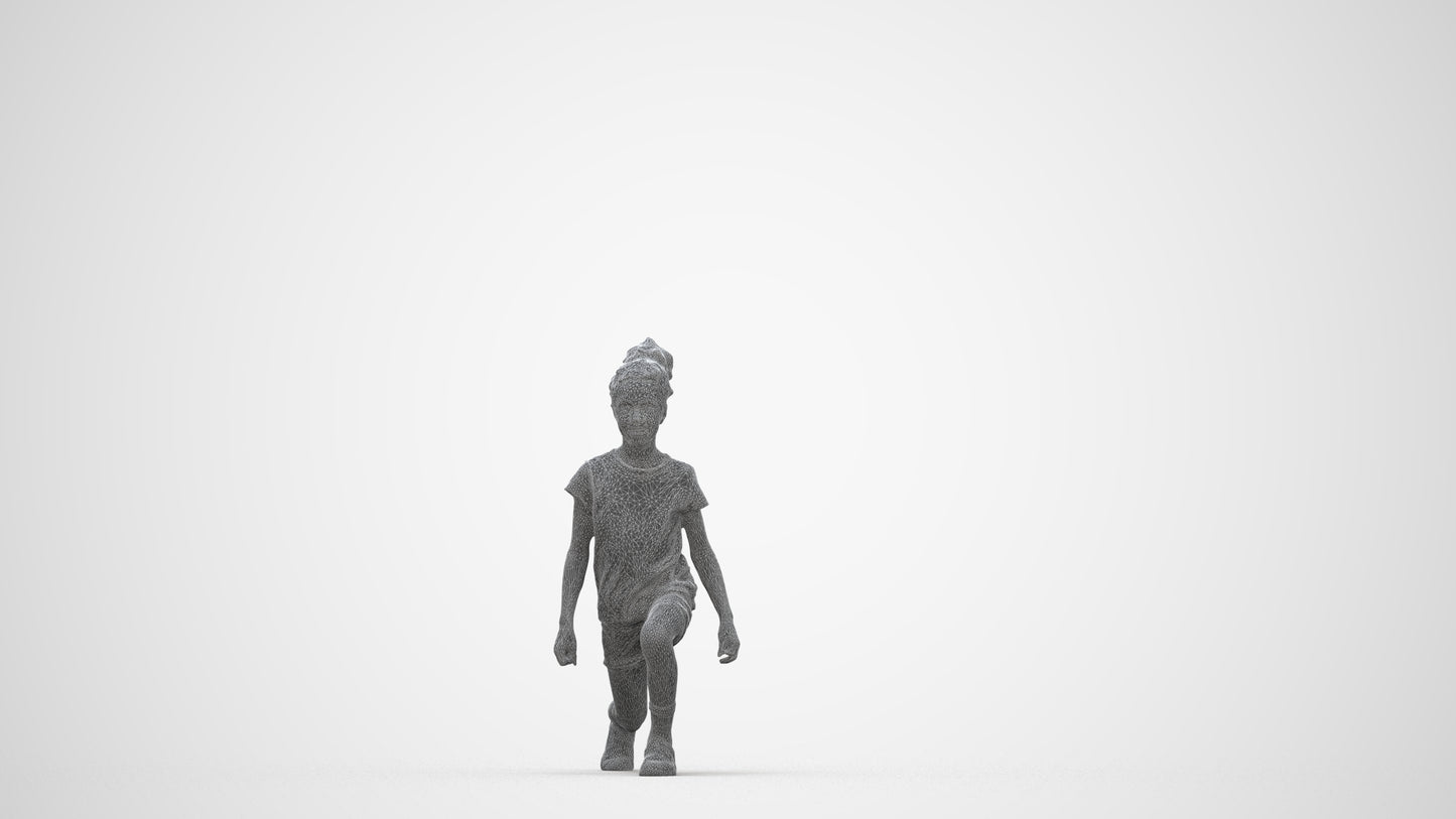 realistic 3D girl casual kids, scanned archviz people for Blender and 3ds Max, wireframe back view