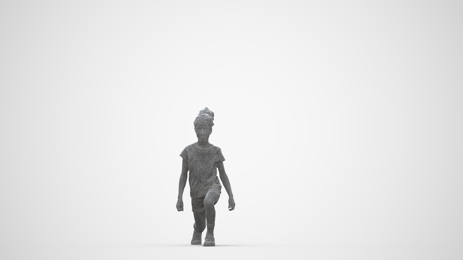 realistic 3D girl casual kids, scanned archviz people for Blender and 3ds Max, wireframe back view