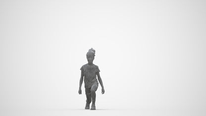 realistic 3D girl casual kids, scanned archviz people for Blender and 3ds Max, wireframe back view