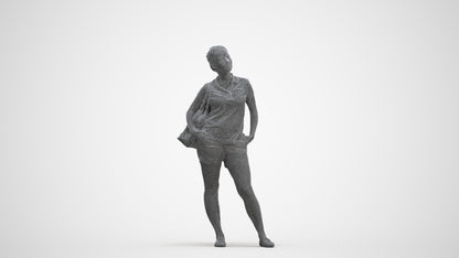 3D scanned woman standing casual, photorealistic archviz people for Enscape and SketchUp, three-quarter front view render
