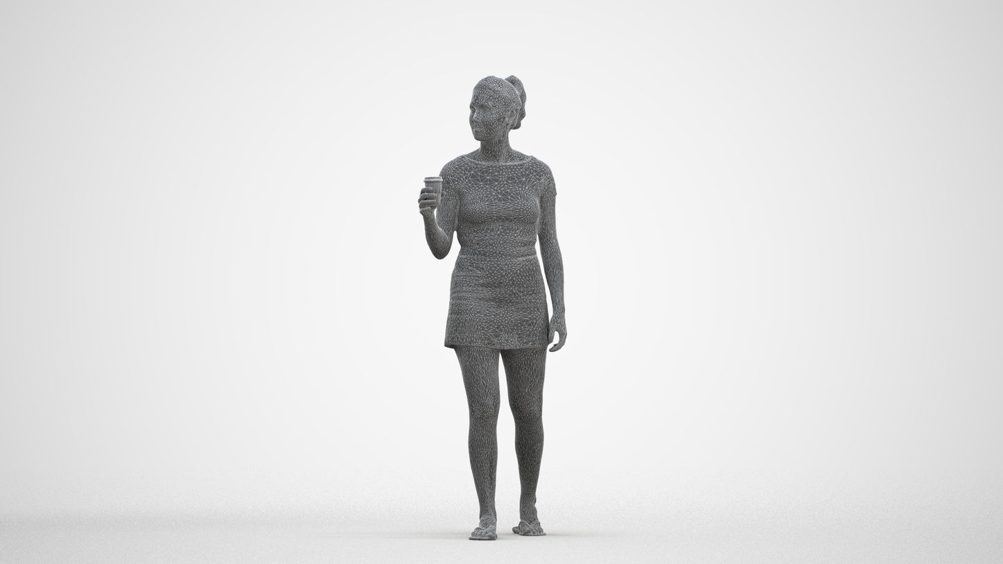 realistic 3D woman casual walking, scanned archviz people for Blender and 3ds Max, three-quarter front view render