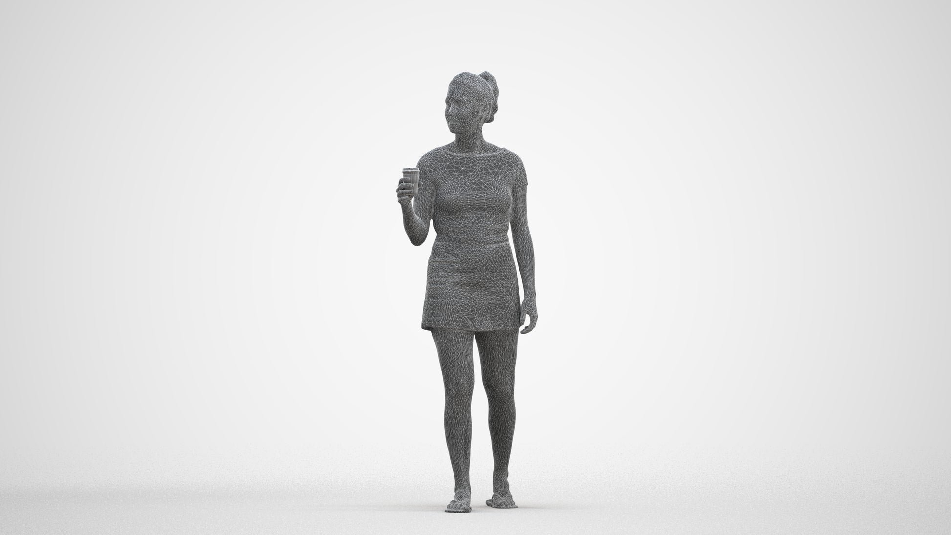 realistic 3D woman casual walking, scanned archviz people for Blender and 3ds Max, three-quarter front view render