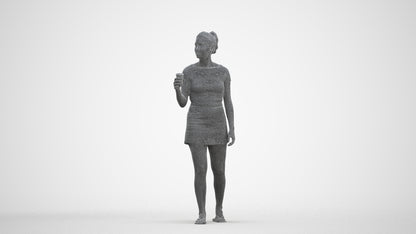 realistic 3D woman casual walking, scanned archviz people for Blender and 3ds Max, three-quarter front view render