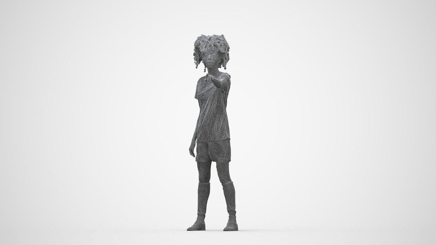 3D human model woman sport, photogrammetry scanned person for archviz, wireframe back view