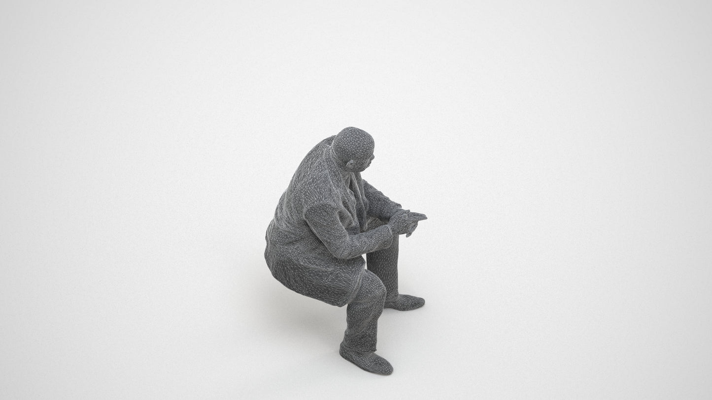 realistic 3D human man business, archviz people FBX OBJ for Blender, wireframe three-quarter view