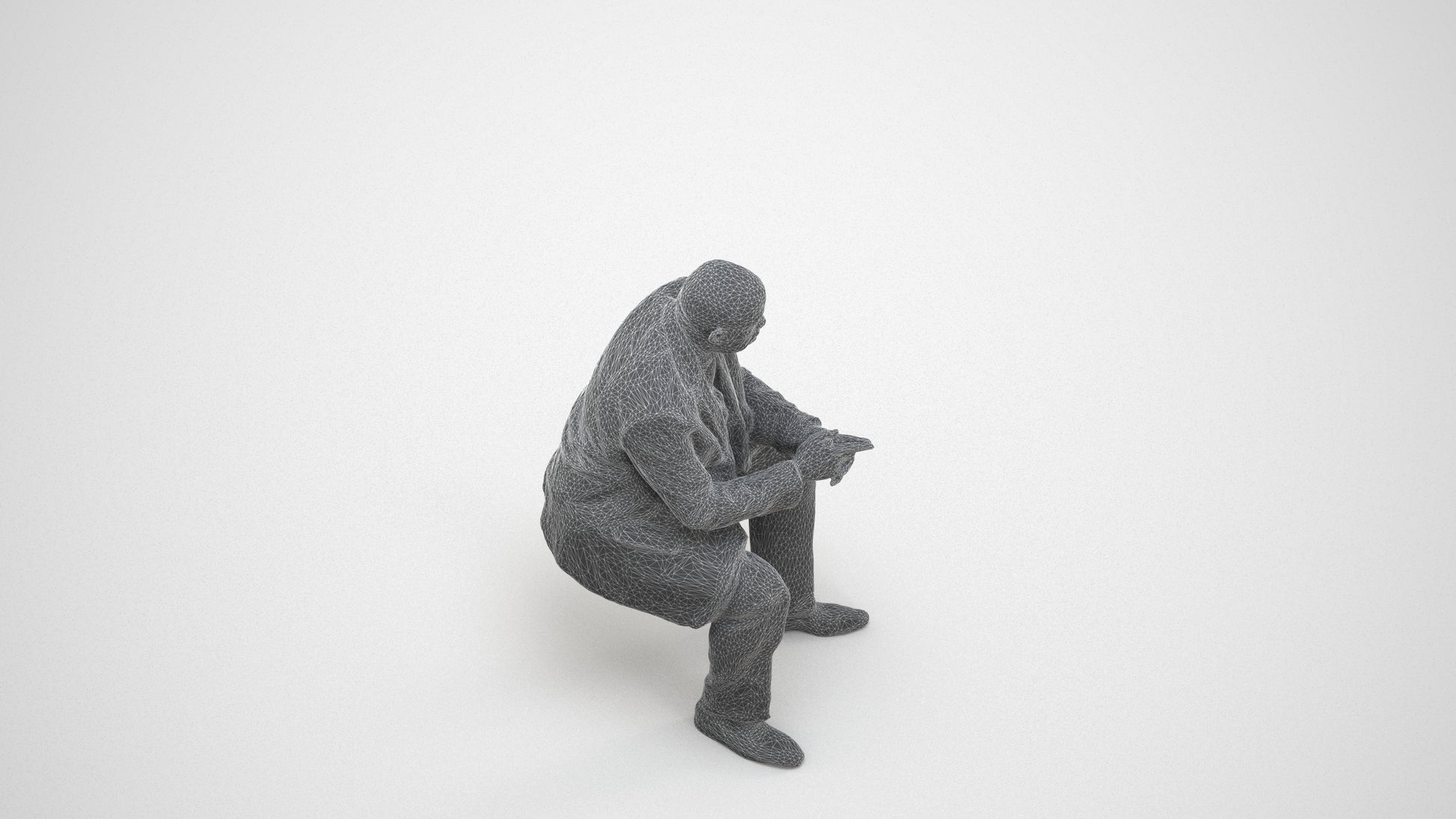 realistic 3D human man business, archviz people FBX OBJ for Blender, wireframe three-quarter view