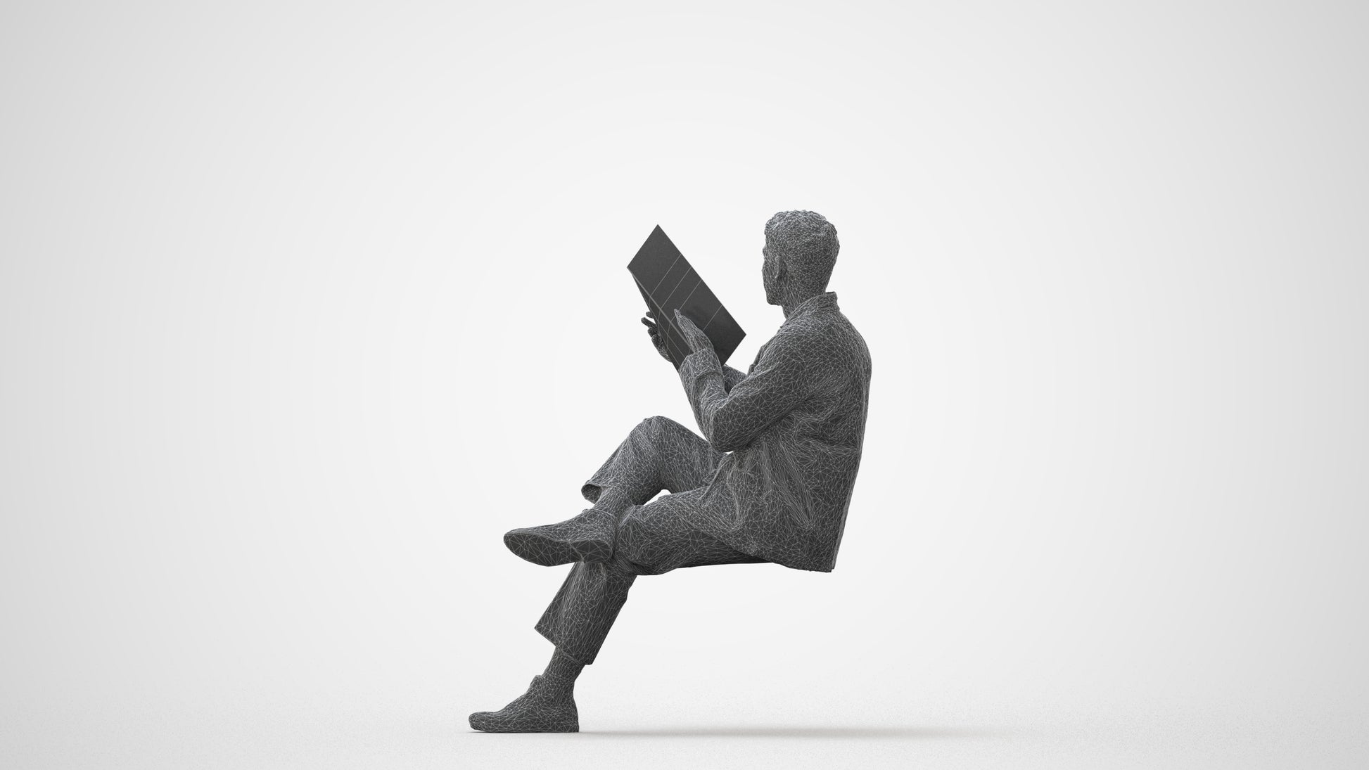photogrammetry 3D man casual sitting, realistic human model archviz FBX, square thumbnail