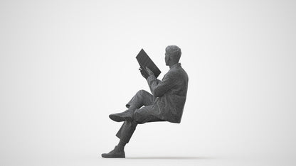 photogrammetry 3D man casual sitting, realistic human model archviz FBX, square thumbnail