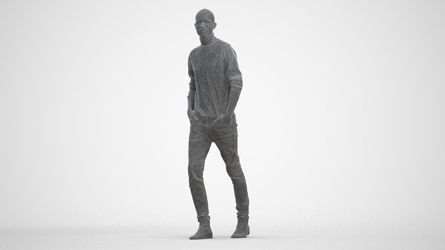 photogrammetry 3D man casual walking, realistic human model archviz FBX, three-quarter front view render