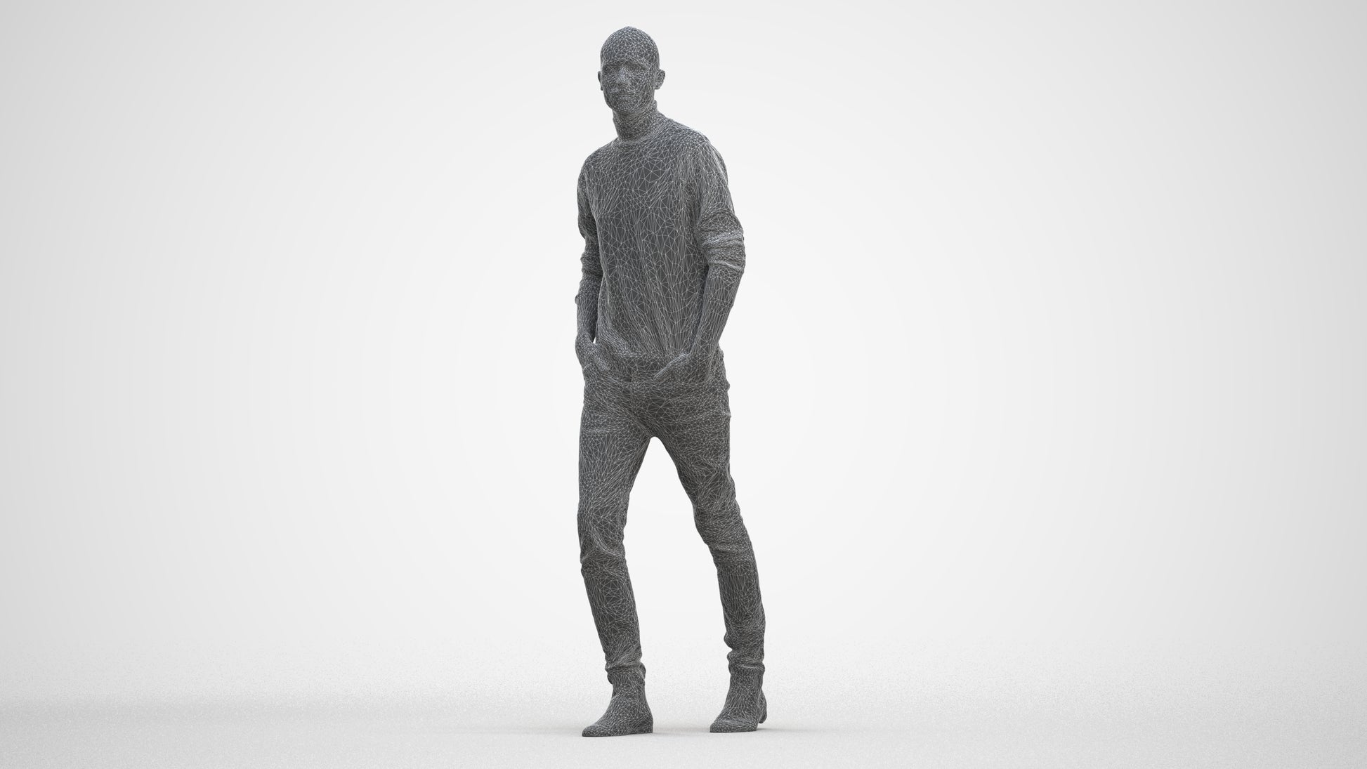 photogrammetry 3D man casual walking, realistic human model archviz FBX, three-quarter front view render