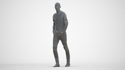 photogrammetry 3D man casual walking, realistic human model archviz FBX, three-quarter front view render