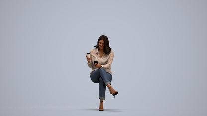 scanned 3D woman casual sitting, photogrammetry people for Enscape and V-Ray, standing pose render