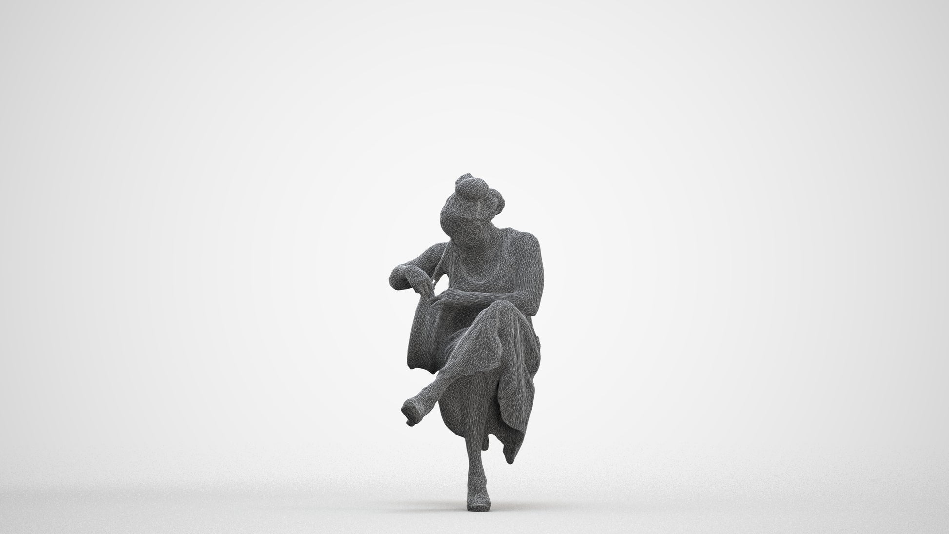 3D people model woman casual sitting, scanned human for 3ds Max rendering, three-quarter front view render