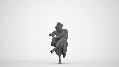 3D people model woman casual sitting, scanned human for 3ds Max rendering, three-quarter front view render