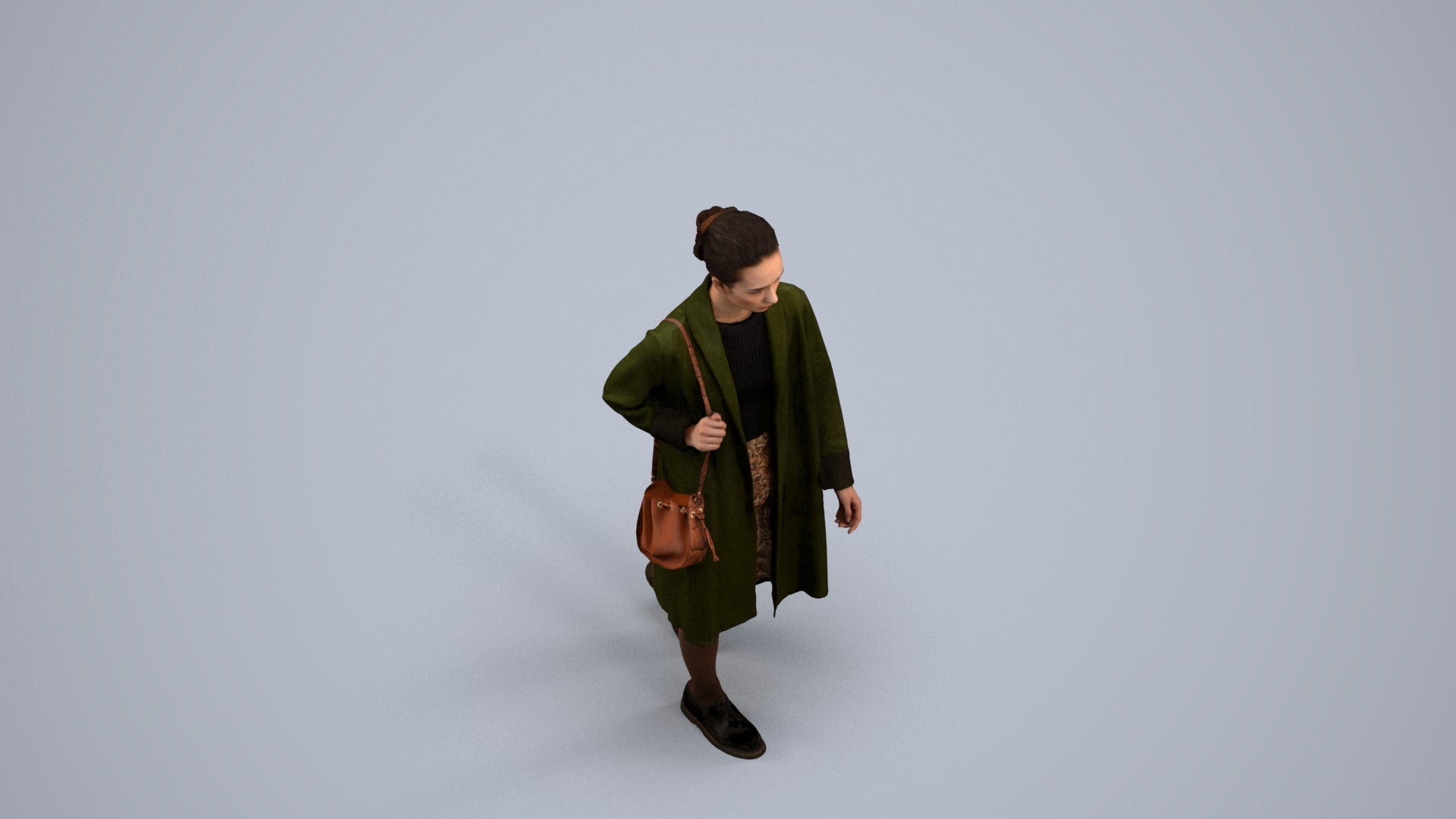 3D people model woman casual walking, scanned human for 3ds Max rendering, back view render