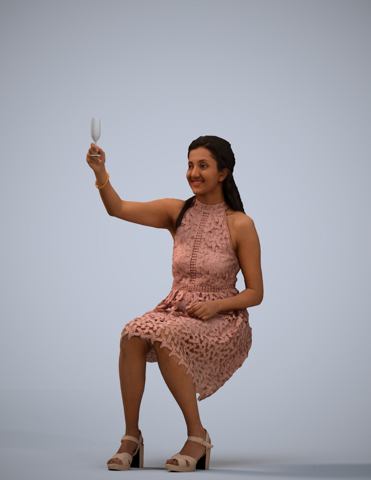 realistic 3D woman formal sitting, scanned archviz people for Blender and 3ds Max