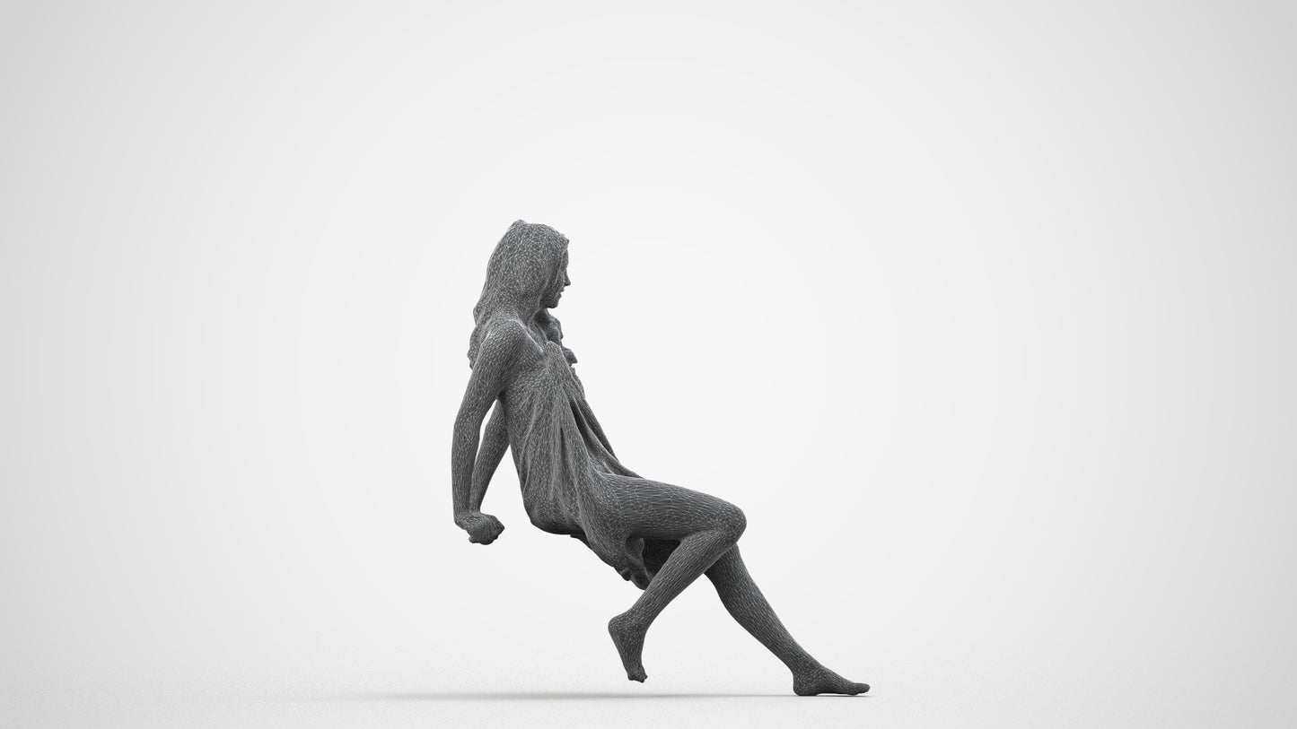 scanned 3D woman pool, photogrammetry people for Enscape and V-Ray, wireframe side view