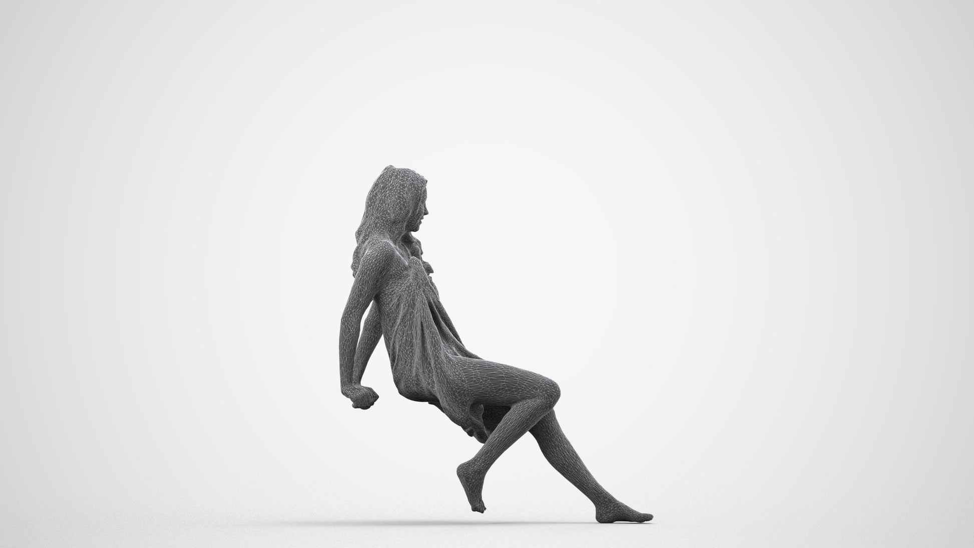 scanned 3D woman pool, photogrammetry people for Enscape and V-Ray, wireframe side view