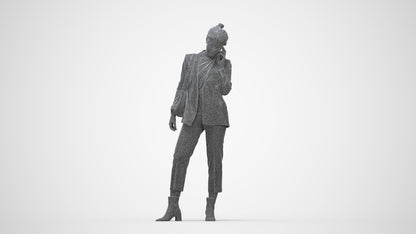 3D human model woman business standing, photogrammetry scanned person for archviz, wireframe back view