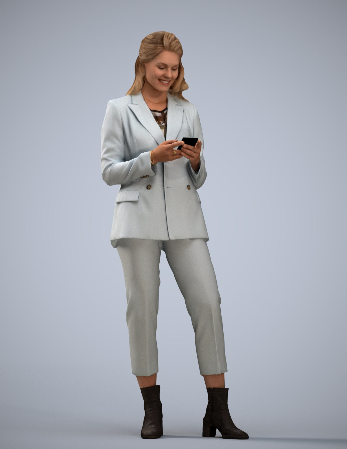 3D human model woman business, photogrammetry scanned person for archviz