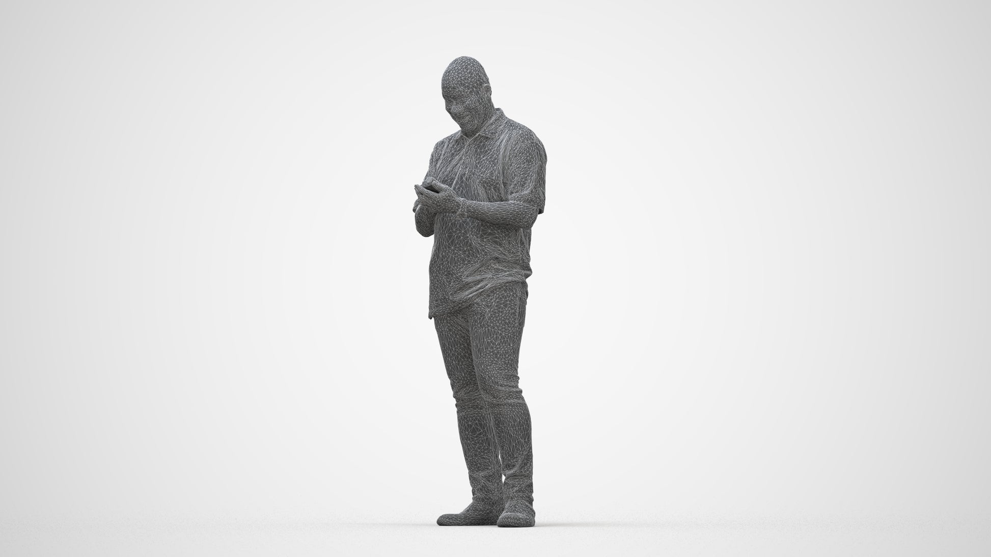 3D human model man casual standing, photogrammetry scanned person for archviz, wireframe back view