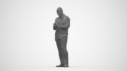 3D human model man casual standing, photogrammetry scanned person for archviz, wireframe back view