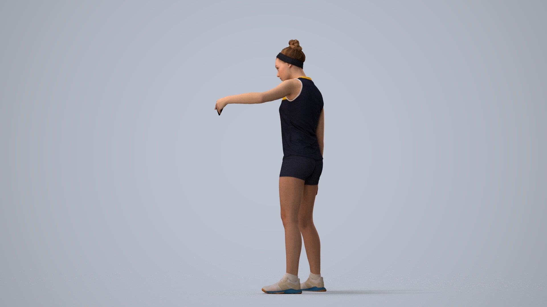 realistic 3D human girl sport, archviz people FBX OBJ for Blender, three-quarter view render