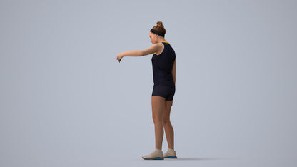 realistic 3D human girl sport, archviz people FBX OBJ for Blender, three-quarter view render