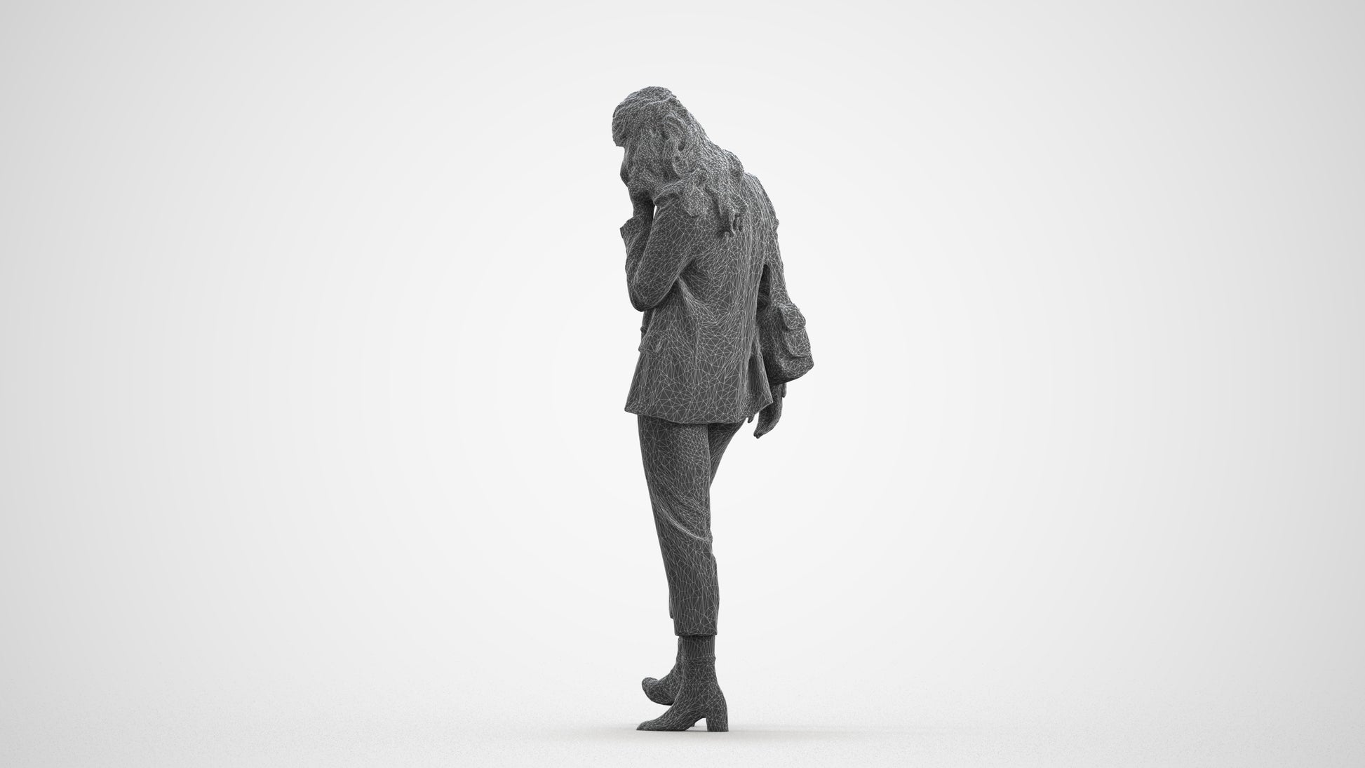 photogrammetry 3D woman business walking, realistic human model archviz FBX, wireframe front view