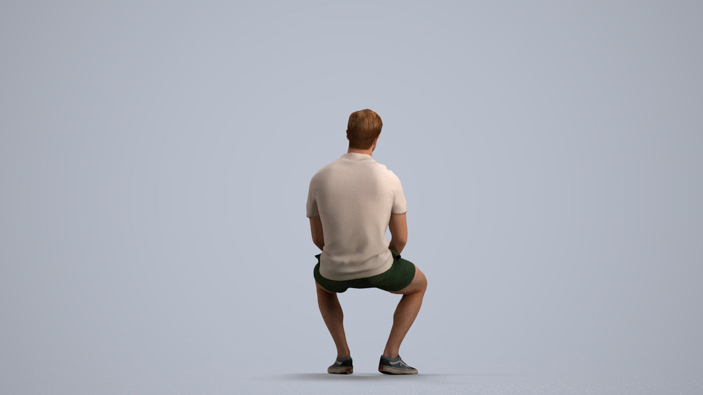realistic 3D people man casual sitting, render-ready for V-Ray and Corona, FBX OBJ, front view render