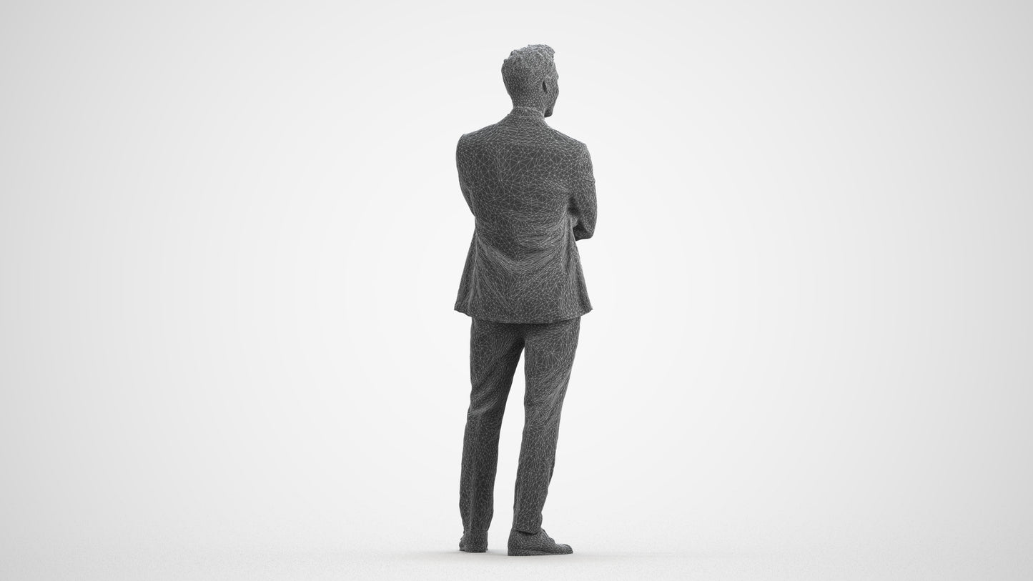 realistic 3D human man formal business, archviz people FBX OBJ for Blender, wireframe front view
