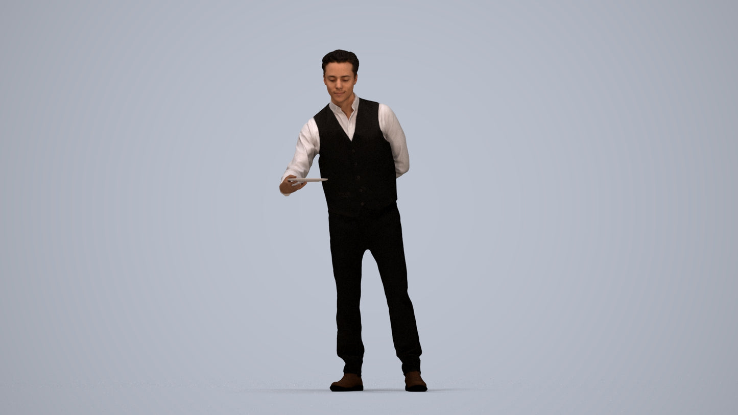3D scanned man hospitality, photorealistic archviz people for Enscape and SketchUp, top-down view render