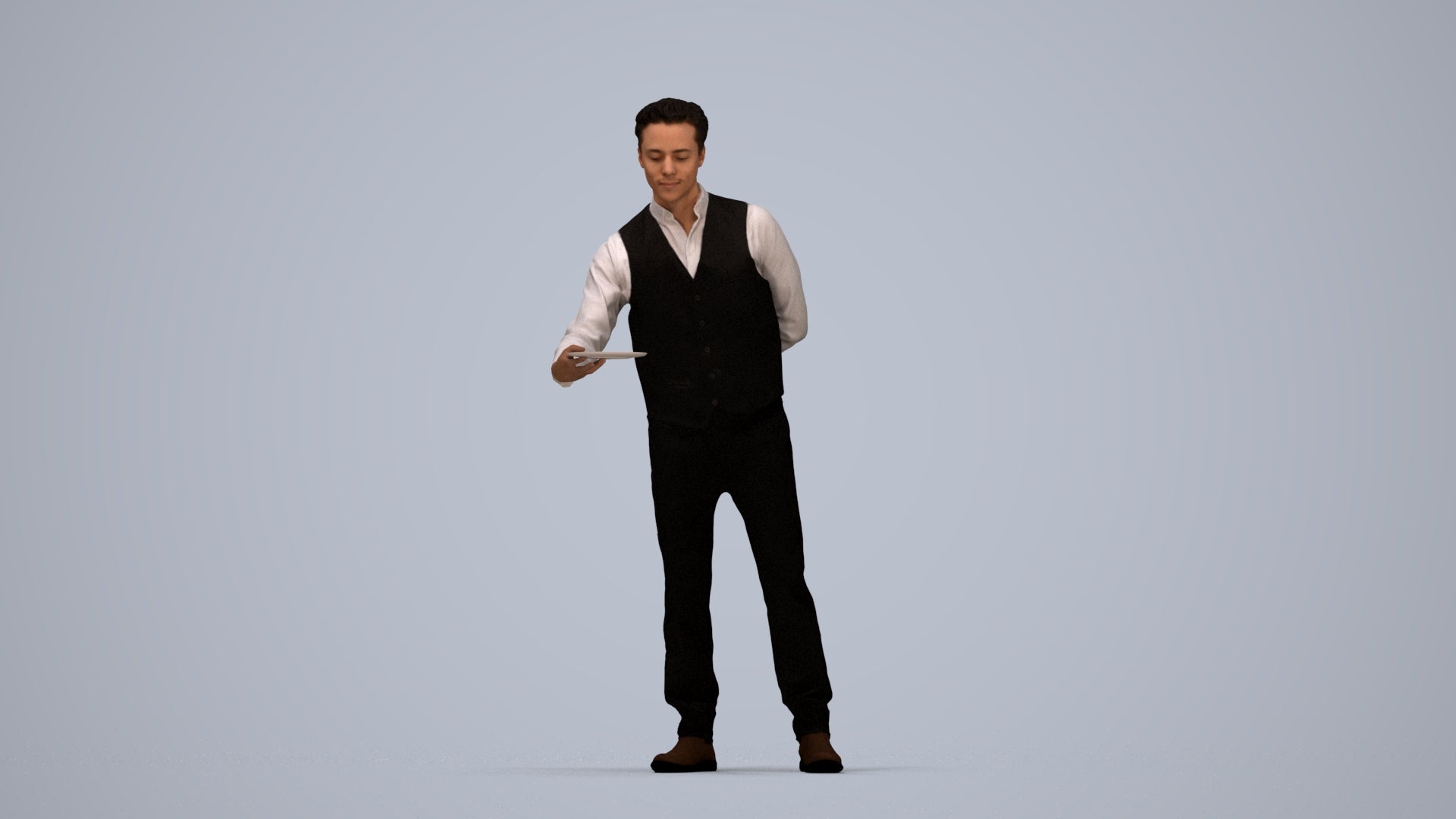 3D scanned man hospitality, photorealistic archviz people for Enscape and SketchUp, top-down view render