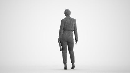 3D human model woman business, photogrammetry scanned person for archviz, wireframe front view