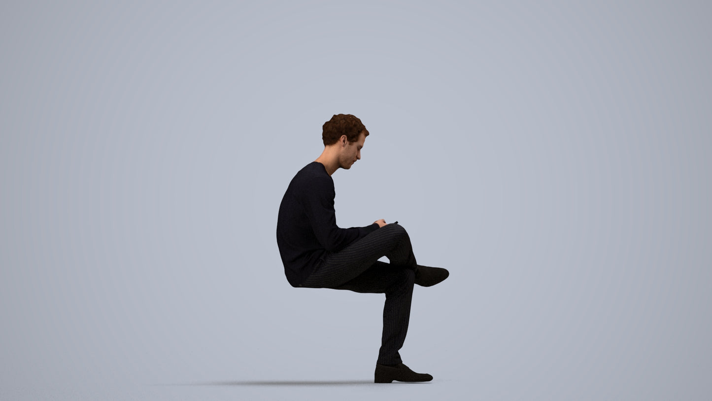 3D scanned man sitting casual, photorealistic archviz people for Enscape and SketchUp, side view render