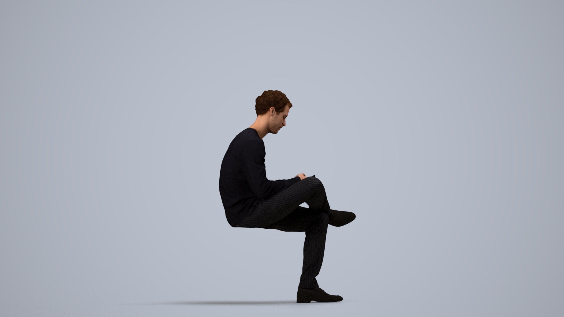 3D scanned man sitting casual, photorealistic archviz people for Enscape and SketchUp, side view render