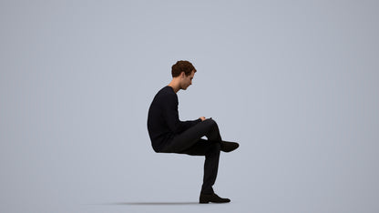 3D scanned man sitting casual, photorealistic archviz people for Enscape and SketchUp, side view render