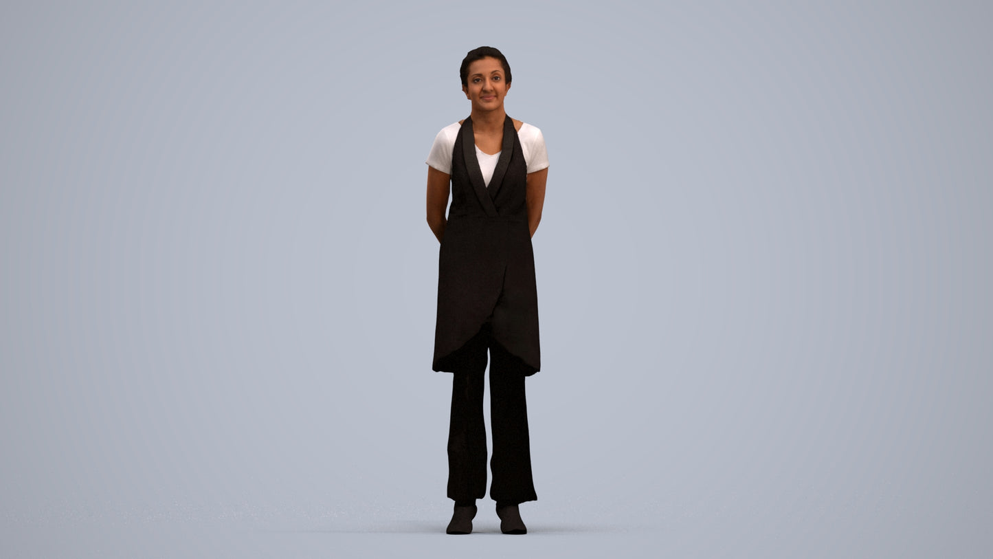 realistic 3D woman hospitality, scanned archviz people for Blender and 3ds Max, standing pose render
