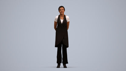 realistic 3D woman hospitality, scanned archviz people for Blender and 3ds Max, standing pose render