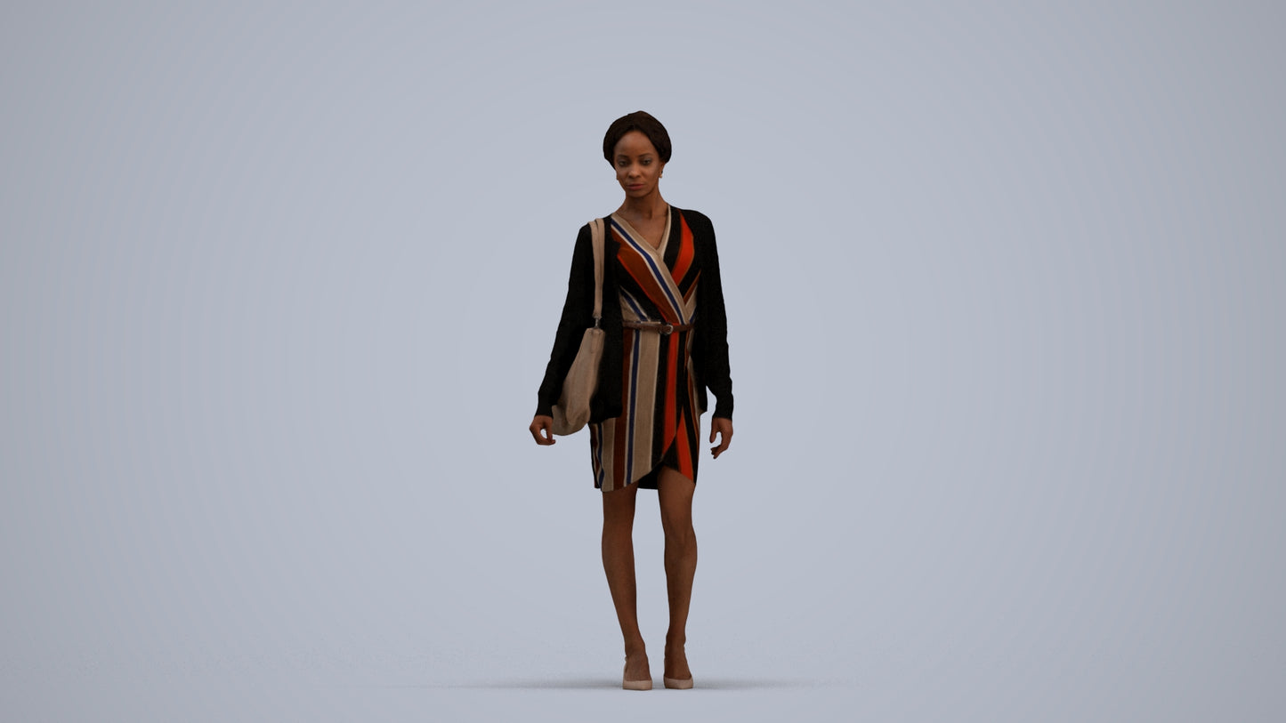 realistic 3D people woman casual walking, render-ready for V-Ray and Corona, FBX OBJ, standing pose render