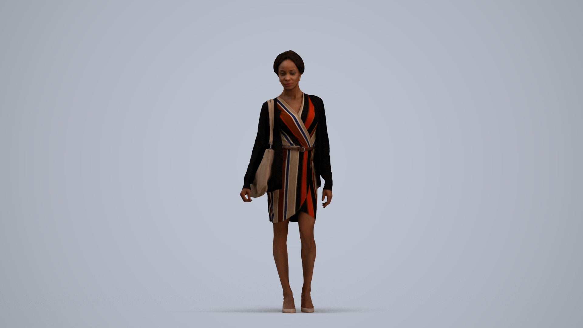 realistic 3D people woman casual walking, render-ready for V-Ray and Corona, FBX OBJ, standing pose render